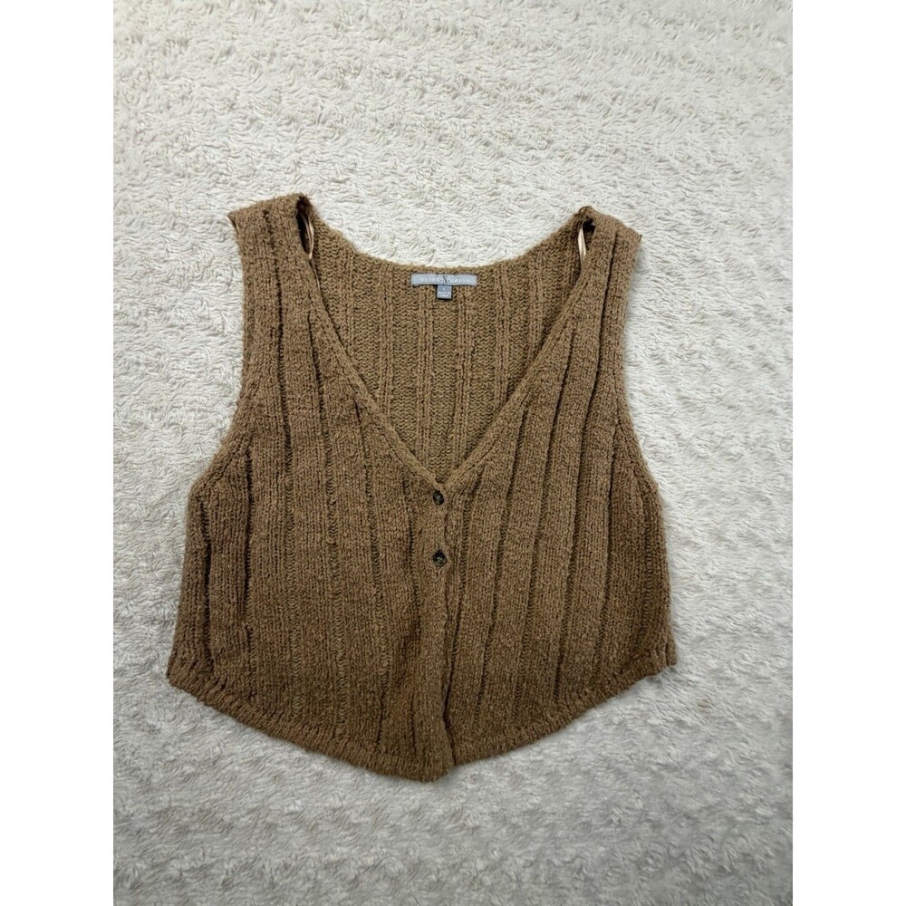 Heart N Crush Knit Button Vest Sweater Brown V-Neck Women's L